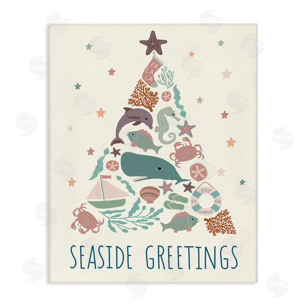 stupell industries Darlene Seale | Seaside Greetings Aquatic Animals Botanicals Christmas Tree Wall Art