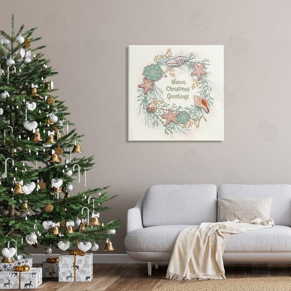 Stupell Industries Darlene Seale | Warm Christmas Greetings Beach Shells Themed Wreath Wall Art