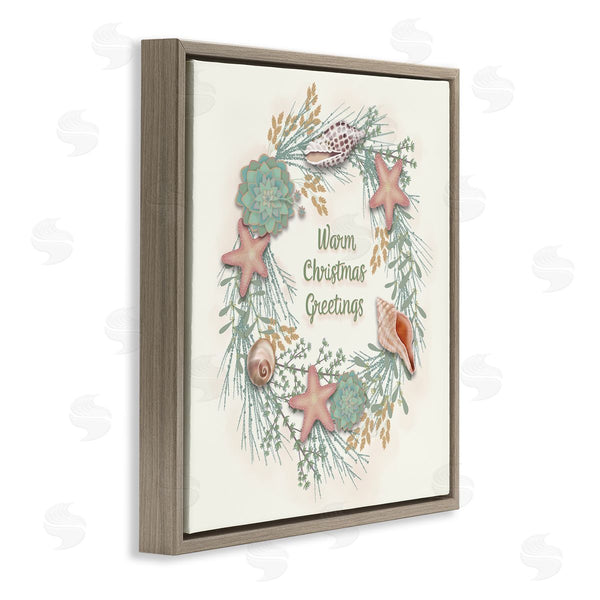 Stupell Industries Darlene Seale | Warm Christmas Greetings Beach Shells Themed Wreath Wall Art