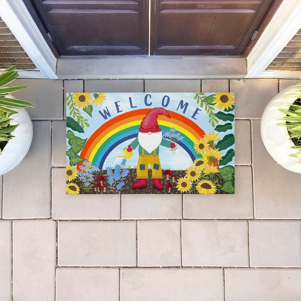 Stupell Industries Darlene Seale | Welcome Rainbow Gnome Non-Woven Door Mat