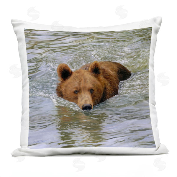 Stupell Industries Dave Stribbling | Swimming Wild Brown Bear Printed Throw Pillow