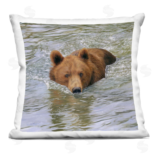 stupell industries Dave Stribbling | Swimming Wild Brown Bear Printed Throw Pillow