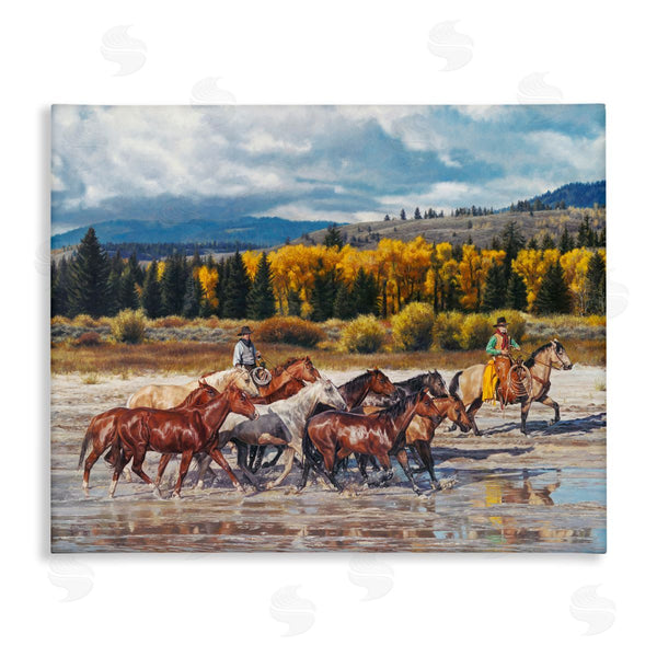 stupell industries David Graham | Cowboys Galloping River Landscape Wall Art