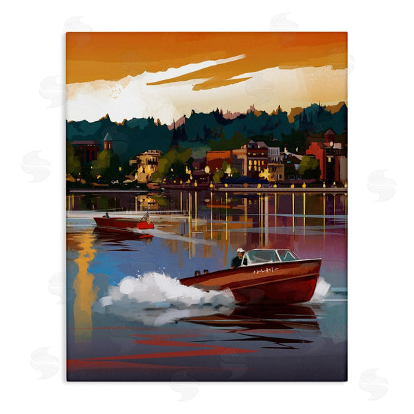 stupell industries David Owens Illustration | Boats at Sunset Pier