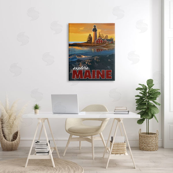 Stupell Industries David Owens Illustration | Explore Maine Distant Ocean Lighthouse Beacon Travel Wall Art