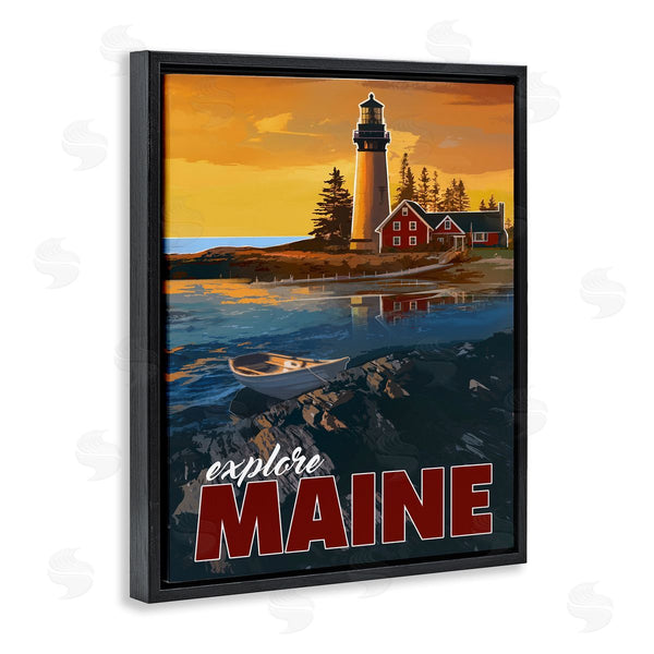 Stupell Industries David Owens Illustration | Explore Maine Distant Ocean Lighthouse Beacon Travel Wall Art