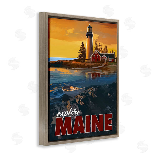 Stupell Industries David Owens Illustration | Explore Maine Distant Ocean Lighthouse Beacon Travel Wall Art