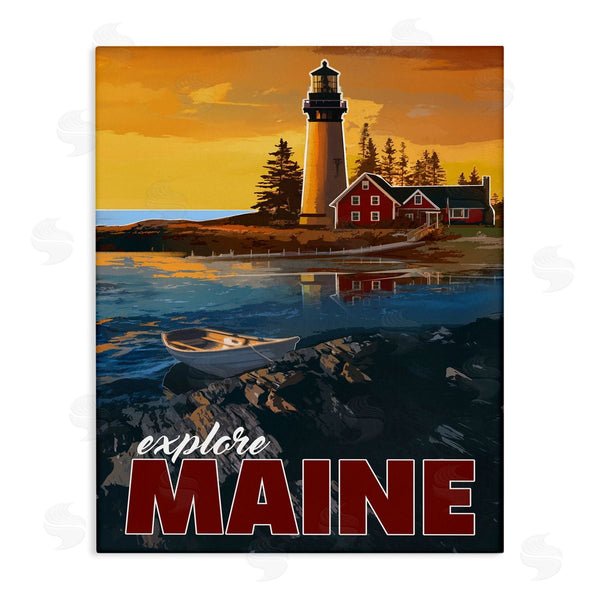 stupell industries David Owens Illustration | Explore Maine Distant Ocean Lighthouse Beacon Travel Wall Art
