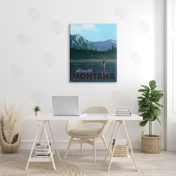 Stupell Industries David Owens Illustration | Montana Travel Fly Fishing Lake Mountains Landscape Wall Art