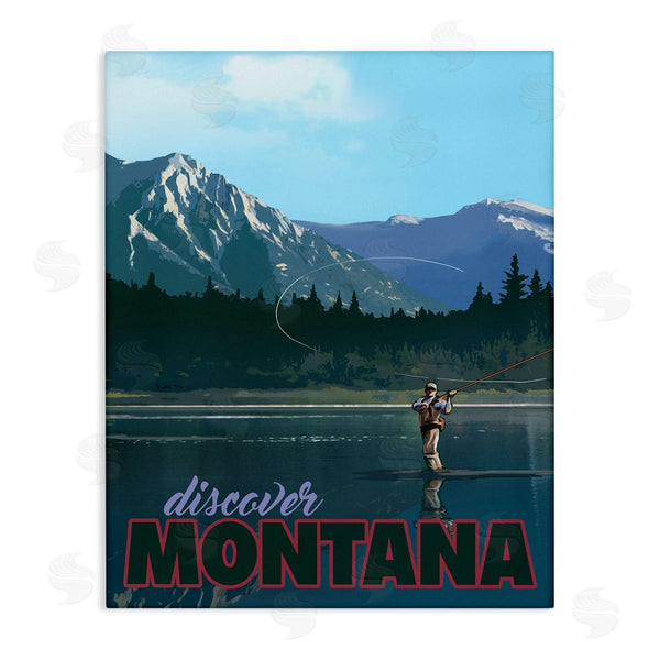 stupell industries David Owens Illustration | Montana Travel Fly Fishing Lake Mountains Landscape Wall Art