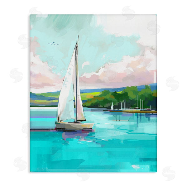 stupell industries David Owens Illustration | Sailboat in Coastal Marina