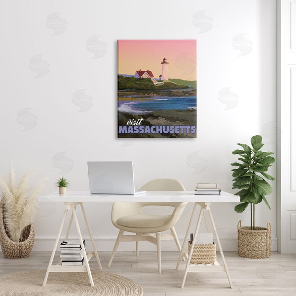 Stupell Industries David Owens Illustration | Visit Massachusetts Pink Sunset Sky Ocean Inlet Wall Art
