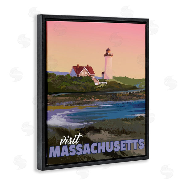 Stupell Industries David Owens Illustration | Visit Massachusetts Pink Sunset Sky Ocean Inlet Wall Art