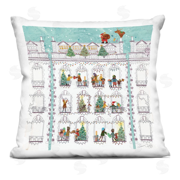 stupell industries Dawn Quigg | Rooftop Santa Claus Urban Town Printed Throw Pillow