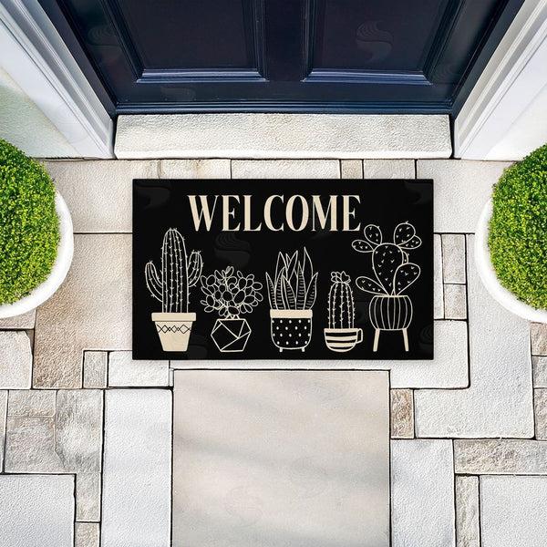 Stupell Industries Deane Beesley | Black & Cream Cactus Welcome Non-Woven Door Mat