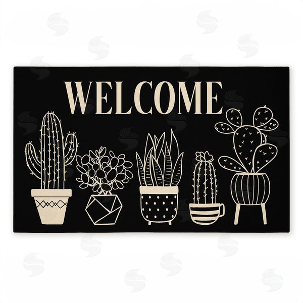 stupell industries Deane Beesley | Black & Cream Cactus Welcome Non-Woven Door Mat