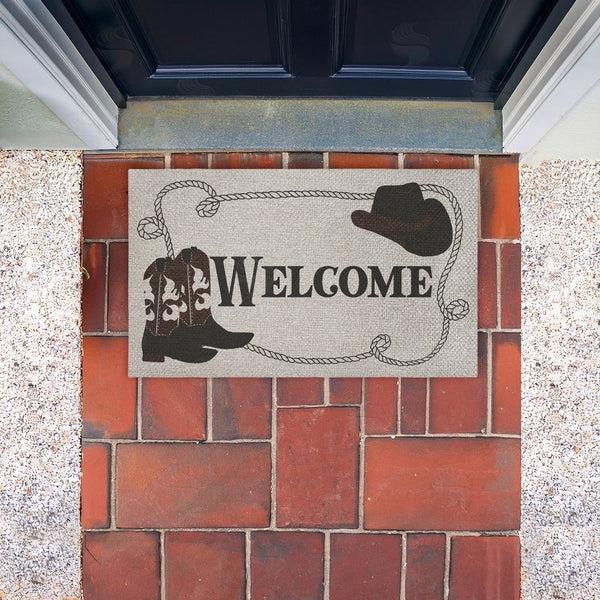 Stupell Industries Deane Beesley | Welcome Cowboy Rope & Boots Faux Sisal Door Mat