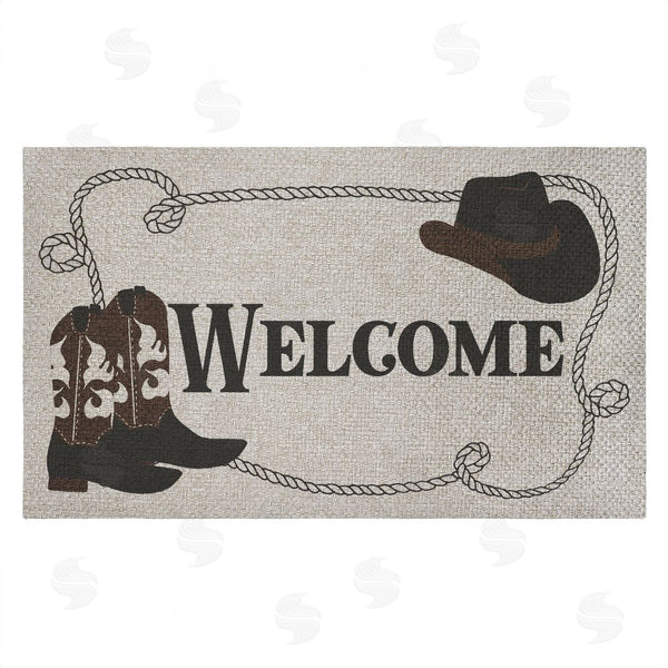 stupell industries Deane Beesley | Welcome Cowboy Rope & Boots Faux Sisal Door Mat