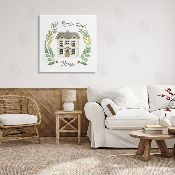 Stupell Industries Deb Strain | All Roads Lead Home Cottage Botanical Border Wall Art