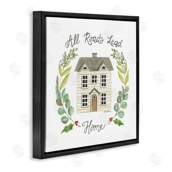 Stupell Industries Deb Strain | All Roads Lead Home Cottage Botanical Border Wall Art