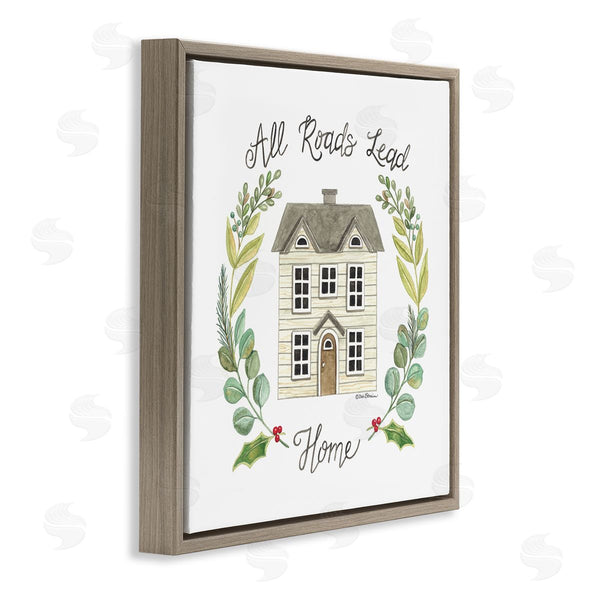Stupell Industries Deb Strain | All Roads Lead Home Cottage Botanical Border Wall Art