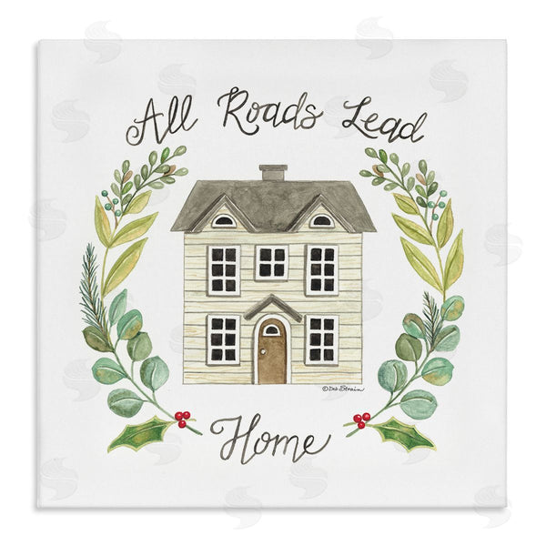 stupell industries Deb Strain | All Roads Lead Home Cottage Botanical Border Wall Art