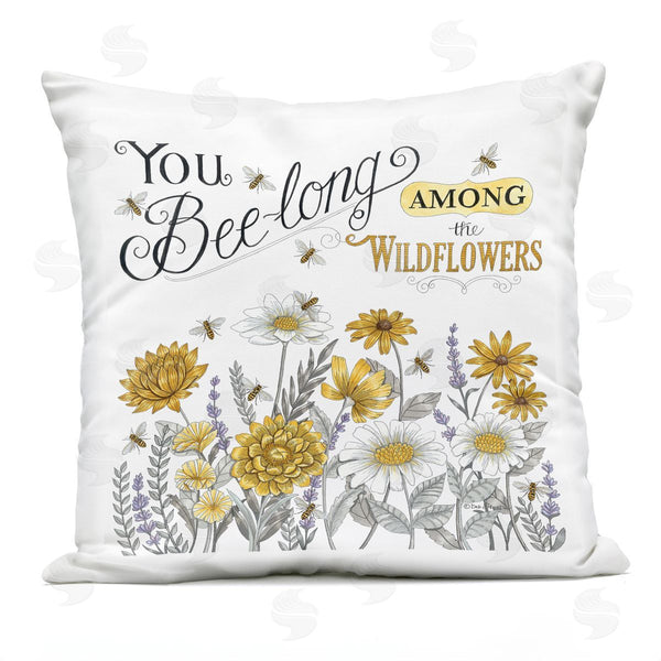 Stupell Industries Deb Strain | Among The Wildflowers Honey Bee Blossoms Printed Throw Pillow
