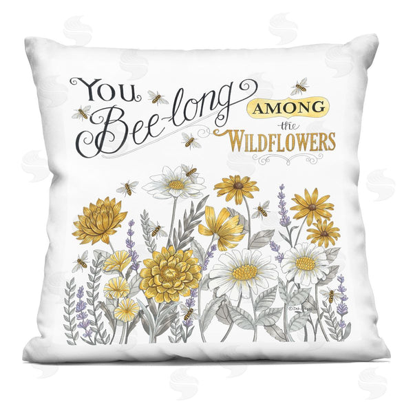 stupell industries Deb Strain | Among the Wildflowers Honey Bee Blossoms Printed Throw Pillow