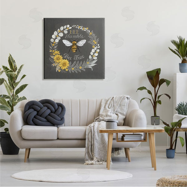 Stupell Industries Deb Strain | Bee Humble Be True Phrase Vintage Yellow Florals Wall Art