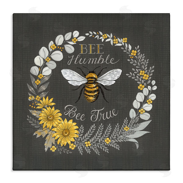 stupell industries Deb Strain | Bee Humble Be True Phrase Vintage Yellow Florals Wall Art