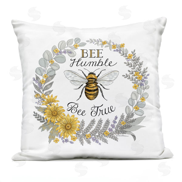 Stupell Industries Deb Strain | Bee Humble & True Insect Floral Wreath Printed Throw Pillow