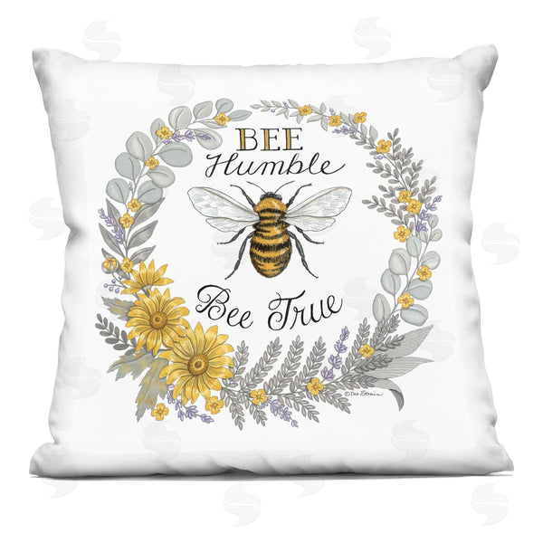stupell industries Deb Strain | Bee Humble & True Insect Floral Wreath Printed Throw Pillow