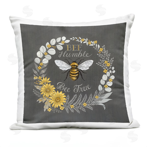 Stupell Industries Deb Strain | Bee Humble & True Vintage Gray Yellow Accent Printed Throw Pillow