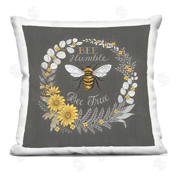 stupell industries Deb Strain | Bee Humble & True Vintage Gray Yellow Accent Printed Throw Pillow