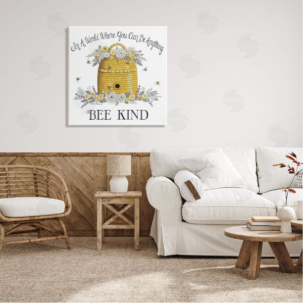 Stupell Industries Deb Strain | Bee Kind Encouraging Phrase Floral Decorated Hive Wall Art