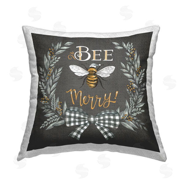 Stupell Industries Deb Strain | Bee Merry With Garland Printed Throw Pillow