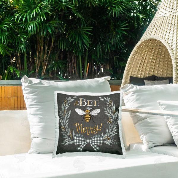 Stupell Industries Deb Strain | Bee Merry With Garland Printed Throw Pillow