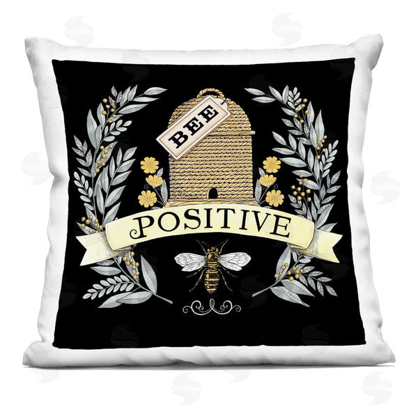 stupell industries Deb Strain | Bee Positive Botanical Hive Printed Throw Pillow