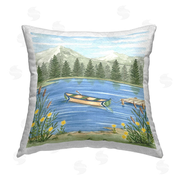 Stupell Industries Deb Strain | Docked Canoe On Lake Printed Throw Pillow