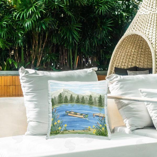 Stupell Industries Deb Strain | Docked Canoe On Lake Printed Throw Pillow