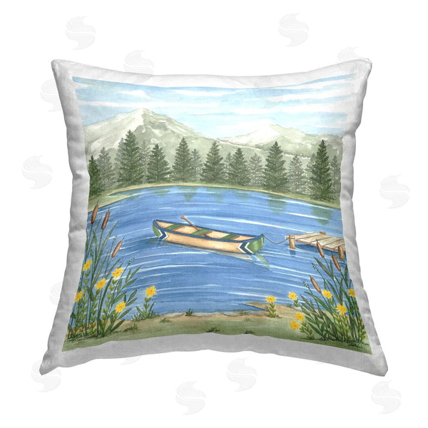 stupell industries Deb Strain | Docked Canoe on Lake Printed Throw Pillow