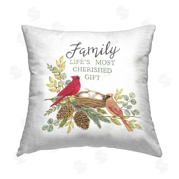 Stupell Industries Deb Strain | Family Phrase With Birds Printed Throw Pillow