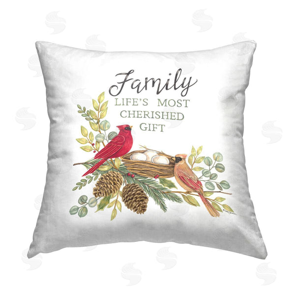 stupell industries Deb Strain | Family Phrase with Birds Printed Throw Pillow