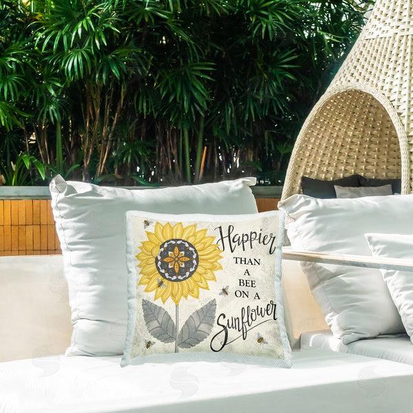 Stupell Industries Deb Strain | Happier Than Bee & Sunflower Printed Throw Pillow