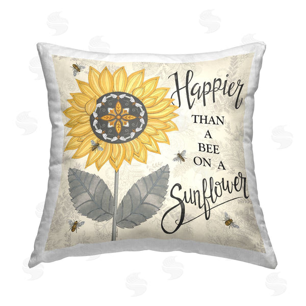 stupell industries Deb Strain | Happier Than Bee & Sunflower Printed Throw Pillow