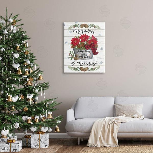 Stupell Industries Deb Strain | Happiest Of Holidays Grainy Pattern Rustic Poinsettia Bouquet Wall Art