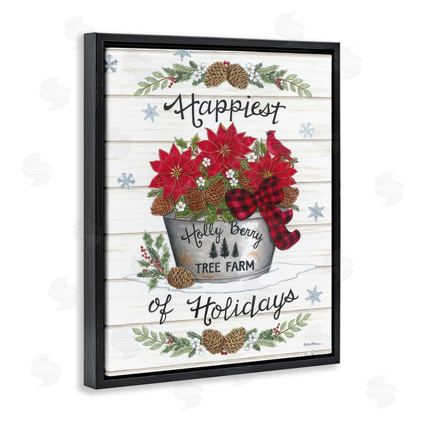 Stupell Industries Deb Strain | Happiest Of Holidays Grainy Pattern Rustic Poinsettia Bouquet Wall Art