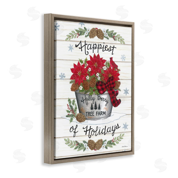 Stupell Industries Deb Strain | Happiest Of Holidays Grainy Pattern Rustic Poinsettia Bouquet Wall Art
