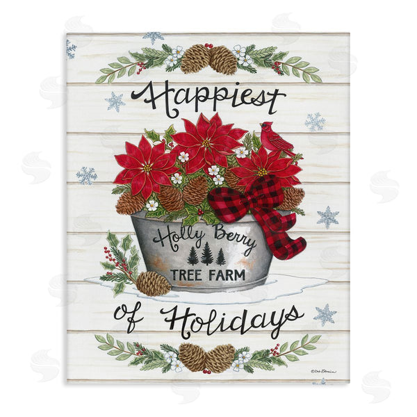 stupell industries Deb Strain | Happiest Of Holidays Grainy Pattern Rustic Poinsettia Bouquet Wall Art