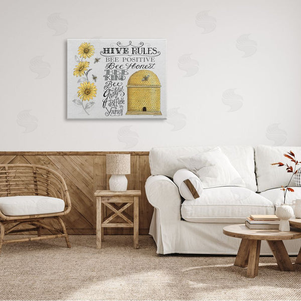 Stupell Industries Deb Strain | Hive Rules Motivational Phrases Bee Puns Vintage Beehive Wall Art